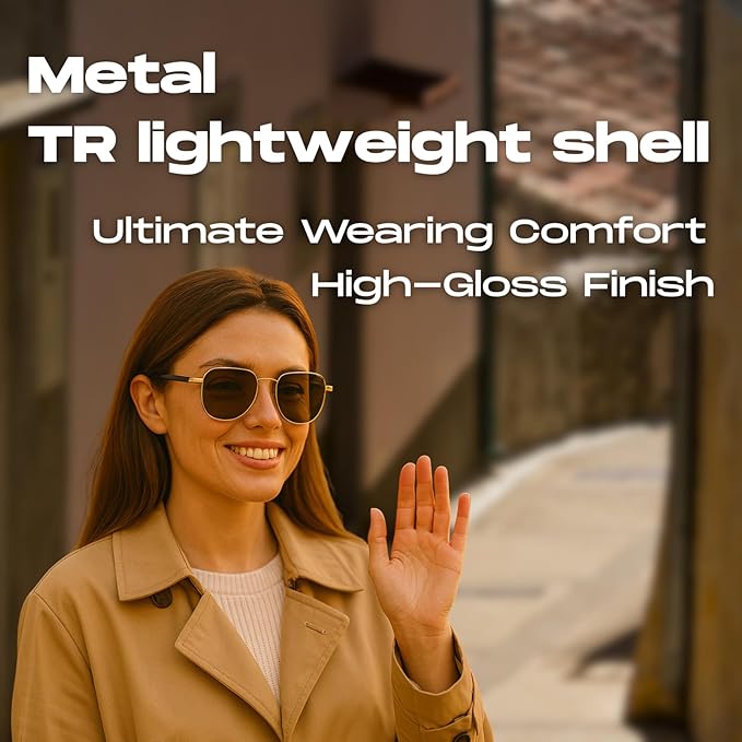 AI Translator Aviator Smart Glasses—Hands-Free Voice Translation in 164 Languages,Bluetooth Audio&Voice Assistant,UV400 Classic Sunglasses,IP67 Waterproof Smart Eyewear for Travel