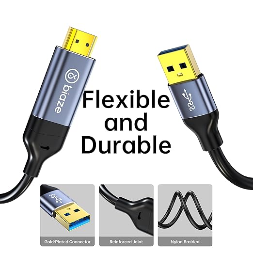 USB 3.0 to HDMI Cable 5Ft, 1080P 60Hz 5Gbps High Speed Cable for Connecting Laptop/PC/PS5/Xbox/Switch to TV/Monitor/Projector, Screen Mirroring and Display Extension (USB to HDMI)