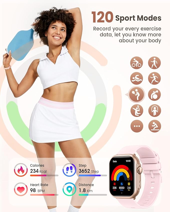 Smart Watch for Women for Android iPhone: Smart Watch with 100 Day+Battery Life Make/Answer Call Blood Oxygen Sleep Heart Rate Monitor 5ATM 120+ Sport Mode Fitness Tracker Watch Pedometer 2Band