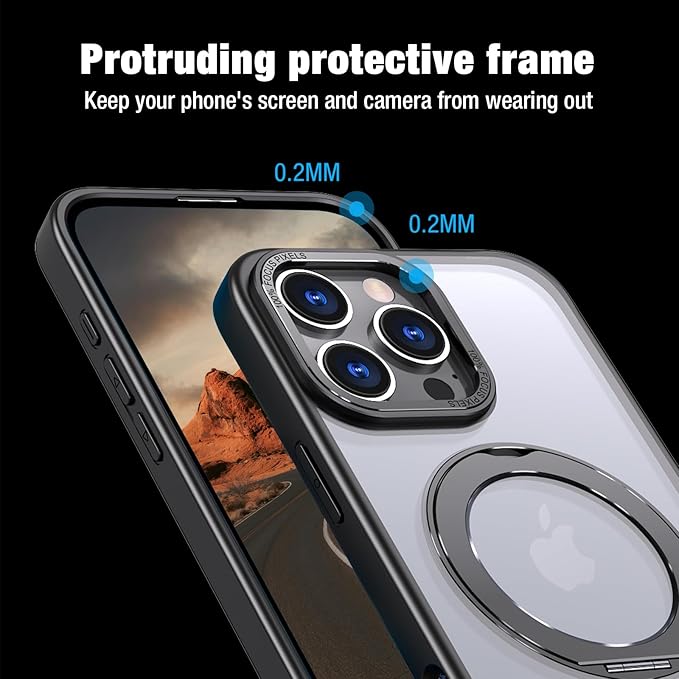 for iPhone 16 Pro Max Case with Screen Protector & Lens Protector [15 FT Military Drop Protection] Magnetic Kickstand Compatible with MagSafe Slim Translucent Case (Sakura Pink)