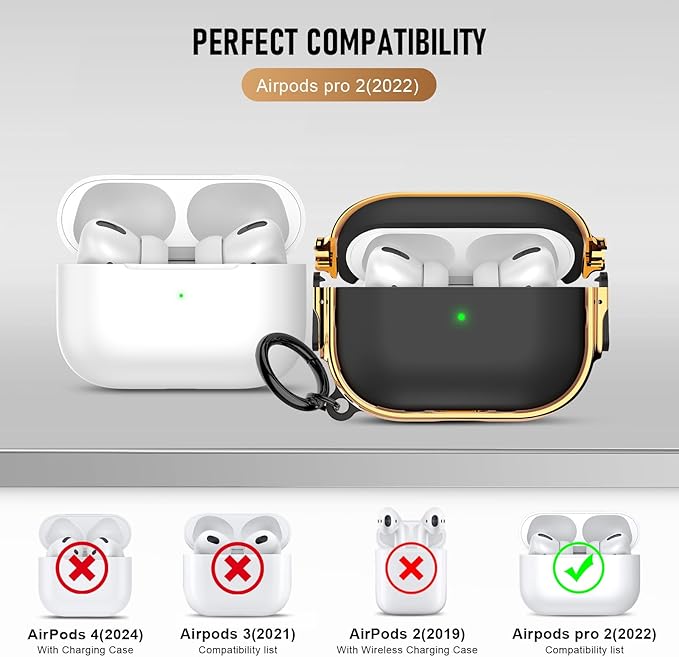 Maxjoy for Cute Airpods Pro 2 case with Safety Lock,Compatible Airpods Pro Case 2nd/1st Gen,Compatible Plating Solid Color AirPods Case Cover for Men Women Girly with Keychain-Black
