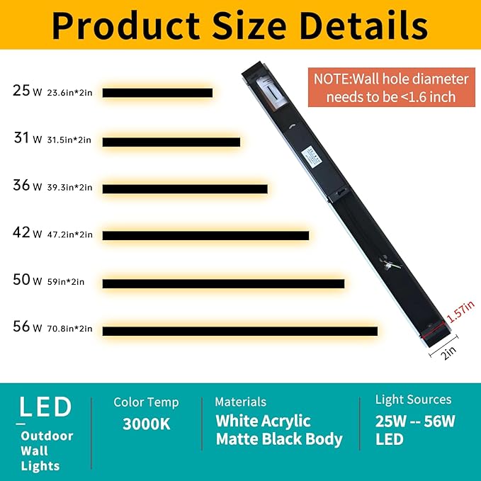 Mikeru 57inch Long LED Light Fixtures, 3000k Exterior Wall Sconces, Acrylic Invisible Exterior Wall Light for Porch Modern Outdoor Wall Mount Lighting for House Porch Patio Garage