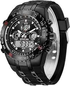 GOLDEN HOUR Luxury Military Sports Men's Watches Large Size Big Face 3ATM Waterproof, Stopwatch, Date and Date, Alarm, Luminous Digital Analog Wrist Watch with Rubber Band