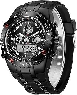 GOLDEN HOUR Luxury Military Sports Men's Watches Large Size Big Face 3ATM Waterproof, Stopwatch, Date and Date, Alarm, Luminous Digital Analog Wrist Watch with Rubber Band
