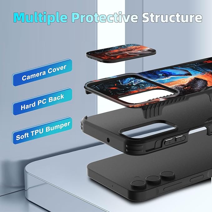 for Galaxy A15 5G Case Built in Slide Camera Lens Cover,Heavy Duty Shockproof Protection Dual Layer Case for Samsung Galaxy A15 5G 6.5 inch 2024,Cool Wolf