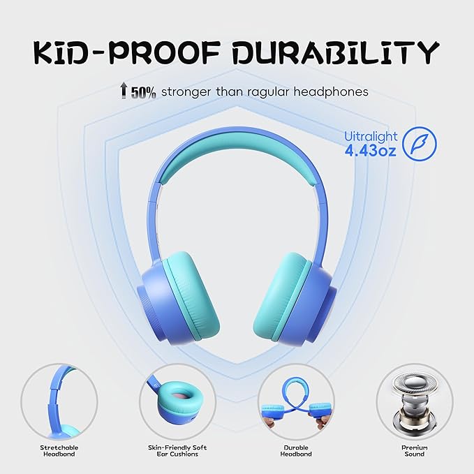 gorsun Kids Bluetooth Headphones, Toddler Headphones 85 dBA Safe Volume, 45 Hours Playtime, with Mic, Bluetooth 5.3, Kids Wireless Headset for iPad/Tablet/Travel/School, ldeal Gift (Blue)