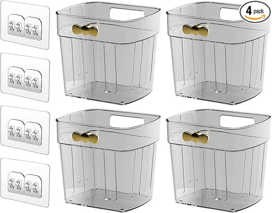 4 Pack Adhesive Cabinet Door Organizer, Compact Pantry Organizers and Storage Bins, Clear Bathroom Storage Organizer Shelf for Narrow Space, Wall Mounted Shower Caddy Hanging Sink Caddy
