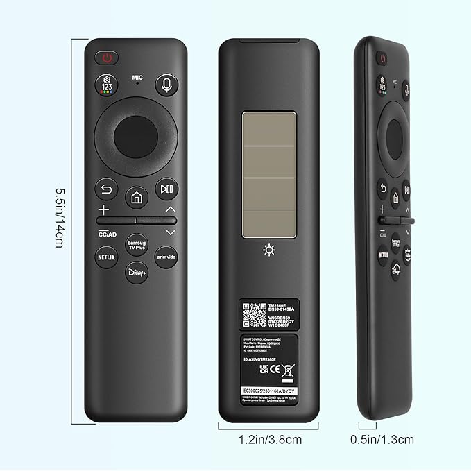 BN59-01432A Solar Voice Remote Replacement for Samsung TV Remote with Bluetooth Rechargeable Solar Cell, Compatible with Samsung Neo QLED S90D Smart 8K HDR Ultra HD TVs, VG-TM2360E 2023 Model, Black