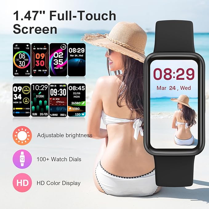 Fitness Tracker,Smart Watch with 24/7 Heart Rate Blood Oxygen Sleep Monitor,1.47" HD Touchsreen with Step & Calorie Counter 100+ Sport Modes Health Activity Trackers for Men and Women (Black)