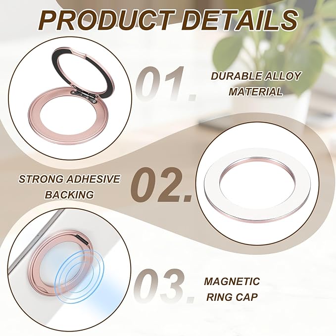 PATIKIL 2Pcs Phone Ring Holder, Metal 360 Rotation Magnetic Phone Grip Holder Stand with Adhesive Backing Smartphone Finger Grip Kickstand for Tablet Case Car Mount Accessory, Pink