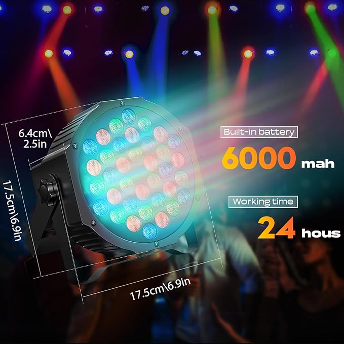Rechargeable Stage Par Lights U`King RGB 36 LED Uplights Battery Powered with RGB 36W DJ Uplights Sound Activated Remote Control for Wedding DJ Disco Events Halloween Church Live Party