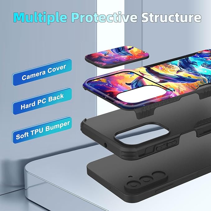 for Galaxy A17 5G Case Built in Slide Camera Lens Cover,Heavy Duty Shockproof Protection Dual Layer Case for Samsung Galaxy A17 5G 6.7" 2025,Dolphins and Butterflies