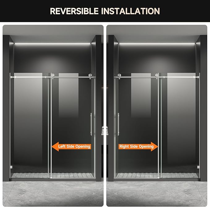 Frameless Shower Door, 56-60" W x 74" H 8mm Single Sliding Shower Door with 5/16" Clear Tempered Glass, Bathroom Glass Door for Walk-in Shower, Brushed Nickel