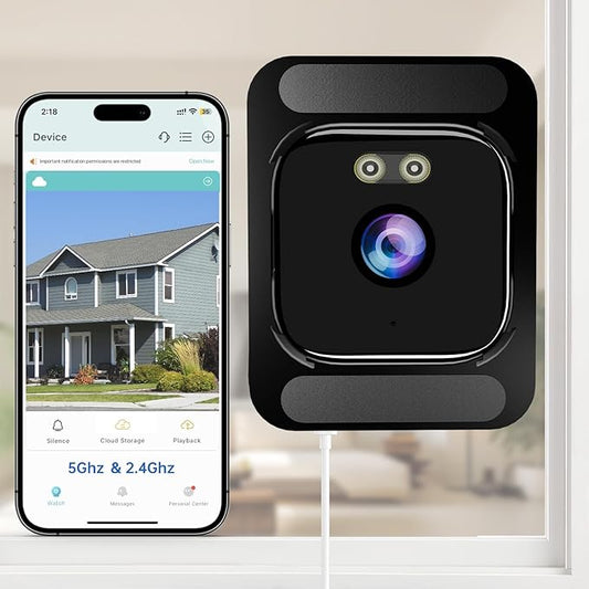 4K Window Security Camera for Home: 2.4GHz&5GHz WiFi Window Camera with Dual-Light Color Night Vision - Indoor Window Cam with Motion Detection for Home Security - with 2 Multiple Angles Window Mounts