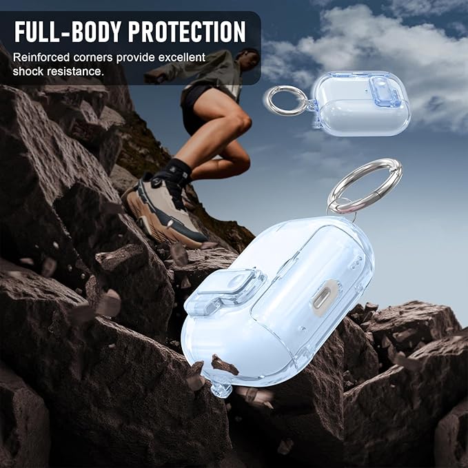 for AirPods Pro 3 Case (2025) with Cleaner Kit, Cute with Lock Clid and Cleaner Kit,[Auto Pop-Up] Soft TPU Clear Cover with Bracket & Dustproof Design for AirPods Pro Case with Keyring(2025)