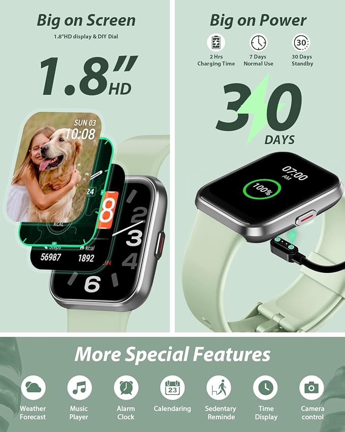 Tensky Smart Watch for Men Women(Call Receive/Dial), Alexa Built-in, 1.8" Touch Screen Fitness Tracker with Heart Rate Sleep Tracking, 100 Sports Modes, 5ATM Waterproof Smartwatch for Android iPhone