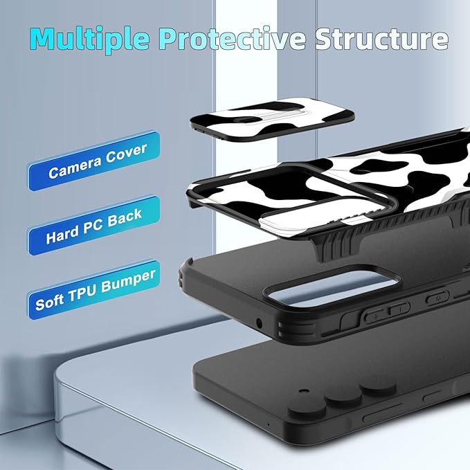 for Galaxy A35 5G Case Built in Slide Camera Lens Cover,Heavy Duty Shockproof Protection Dual Layer Case for Samsung Galaxy A35 5G 6.6 inch 2024,Cow Print