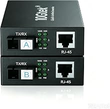 ipolex A Pair of Gigabit Ethernet Single-Mode SC Fiber Bidi Media Converter, Built-in BiDi SFP B LX Fiber Module, 1310/1550nm, SMF, up to 20KM, SC Fiber to 10/100/1000Base-TX (UTP/STP/Cat5e/Cat6 RJ45)