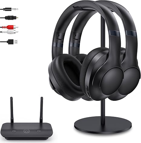 Dual Wireless TV Headphones for Seniors with Transmitter&Stand