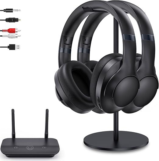 Dual Wireless TV Headphones for Seniors with Transmitter&Stand