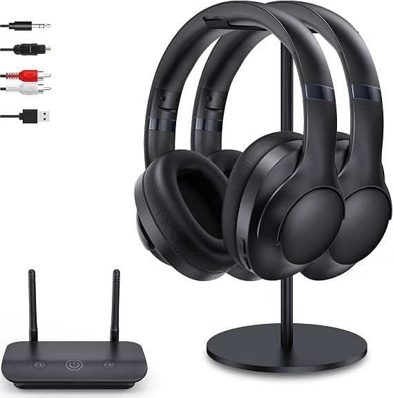 Dual Wireless TV Headphones for Seniors with Transmitter&Stand
