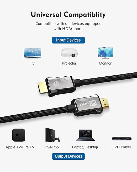 Silkland HDMI ARC Cable for Soundbar 3.3FT, [e ARC, ARC, HDCP 2.2, Ethernet] High Speed 18Gbps HDMI Cable, Braided HDMI Cord for Sound bar, UHD TV