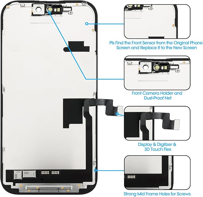 for iPhone 16 Pro Screen Replacement 6.3', 3D Touch Display Full Repair kit, Digitizer Assembly with Tools Set, Tempered Glass, Instruction