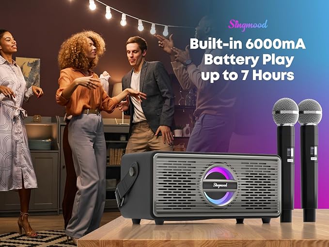 Karaoke Machine with 2 UHF Mic Subwoofer Home Theater Audio Sound Bar Support Optical/Bluetooth/AUX/USB/PC Wooden Karaoke Singing Machine for TV, Home, Karaoke, Singing Party, Christmas (S-330)