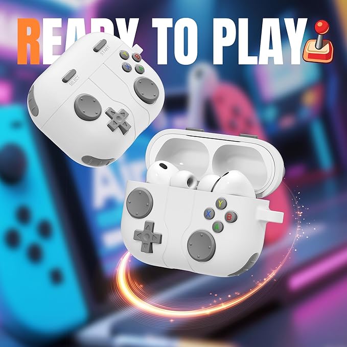 Getino Game Case for AirPods Pro 3 Case 2025, Shockproof Silicone Cover for Apple AirPods Pro 3 – with Cleaner Kit & Keychain, Classic Cool Funny Durable Protective Case for Men Boy–White