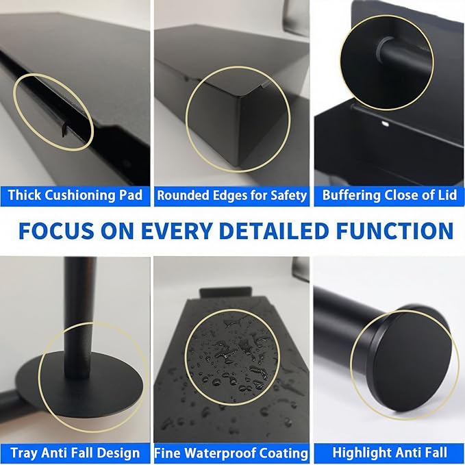 Toilet Paper Holder with Shelf, Flushable Wipes Dispenser Fits, SUS304 Stainless Steel Wall Mount Toilet Paper Roll Holder, Matte Black Toilet Paper Holder with Shelf 3-Roll Capacity