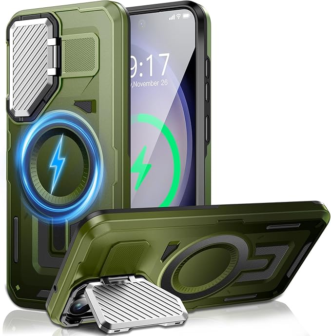 Camera Stand Case for Galaxy S23 Plus, [Compatible with Mag Safe][Lens Cover] 2024 Version Military Grade Protective Soft Case for Samsung Galaxy S23 Plus 6.6" Men Women, Green