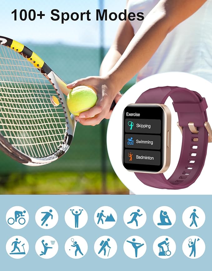 Smart Watches for Men Women (Answer/ Make Calls) Compatible with iPhone Android Phones, 1.85" Smartwatch Fitness Tracker with 100+ Sports Heart Rate Monitor Pedometer Sleep Tracker Waterproof (Purple)