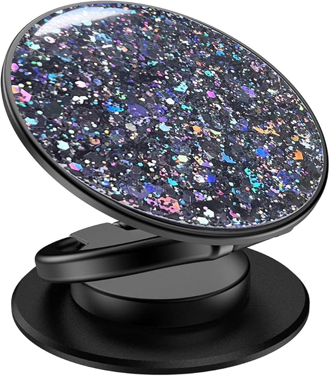 Phone Ring Holder, Phone Grip Holder Finger Kickstand, Foldable & Adjustable Metal Cell Phone Rings Gripper Stand Work with Magnetic Car Mount for iPhone Samsung & Other Phones - Sparkle Black