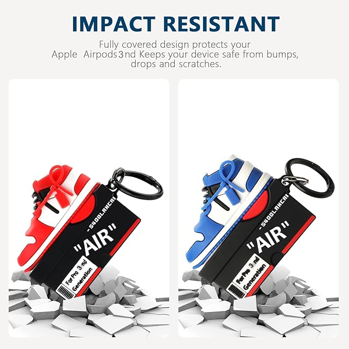 [2Pac] Compatible Airpods Pro 3 Case (2025),Cute Cartoon Shoe Box Soft Silicone Protective Cases for Apple AirPods Pro 3rd Generation Case,Airpod Pro 3 Cover with Keychain for Women Men,Red+Deep Blue