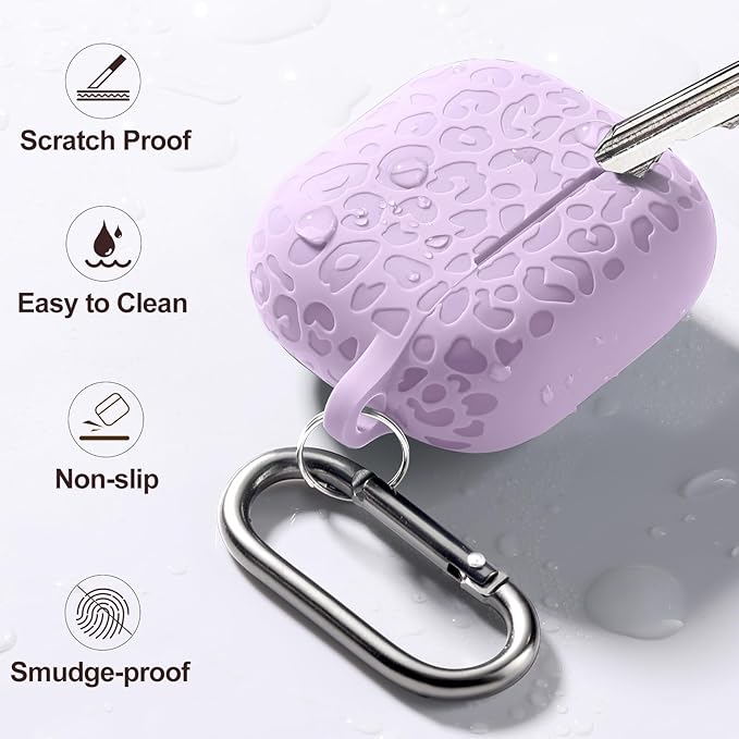 Leopard Engraved Compatible AirPods 4 Case, Soft Silicone Protective Case for Apple AirPods 4th Gen, Cute Accessory with Keychain (Lavender)