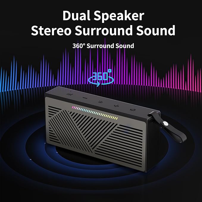 Bluetooth Speaker, Portable Wireless Bluetooth Speakers with HD Sound, IPX5 Waterproof Speaker with RGB LED Lights, Bluetooth5.3, TWS Pairing, Long Playtime, for Home/Party/Outdoor/Beach/Bathroom