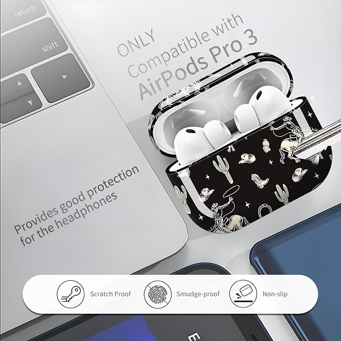 Compatible with AirPods Pro 3 Case 2025 for Women Girls – Cute Shockproof Protective Cover with Gold Round Buckle, Anti-Drop Soft Case for AirPod Pro 3rd Gen (Cute Cactus Cowboy)