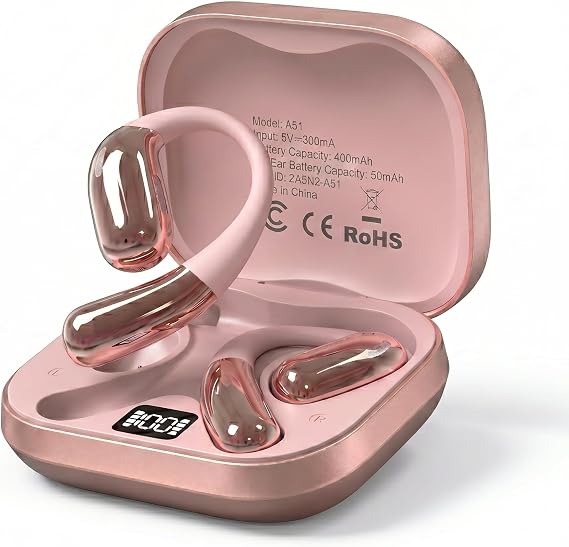 Open Ear Headphones, Wireless Headphones with Smart Digital Display & Mic