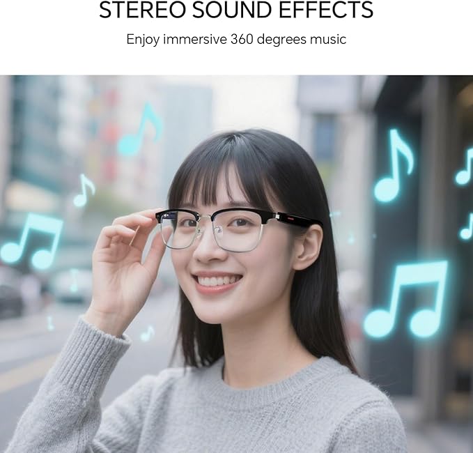 Bluetooth Smart Glasses with Camera, Real-Time Translation, Voice Assistant for Sports/Cycling/Running, Bone-Conduction Music Glasses (Sunglasses)