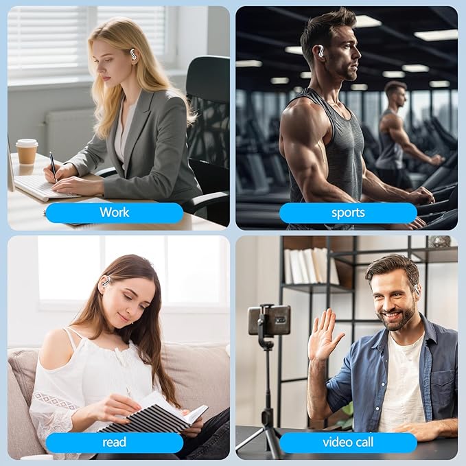 Open Ear Clip Wireless Earbuds Bone Conduction Headphones, Bluetooth 5.4, Open Ear Design, Built-in Mic, IPX7 Waterproof, LED Display Charging Case,Ear Hooks Ear Buds,Design for Running Walking