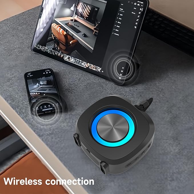 Portable Bluetooth Speakers, RGB Lights TWS Speakers，Wireless IPX5 Waterproof Mini Speaker with Loud Stereo Sound,15 Hours Playtime, Rechargeable Battery, Black.