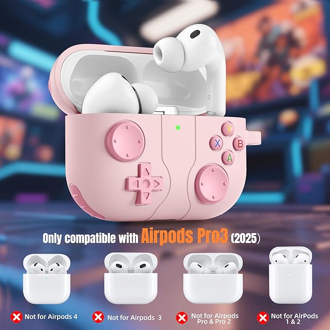 Game Case for AirPods Pro 3 Case 2025, Shockproof Silicone Cover for Apple AirPods Pro 3, Skin-Friendly, Anti-Fingerprint, with Cleaner Kit & Keychain – Durable Case for Women Men – Pink