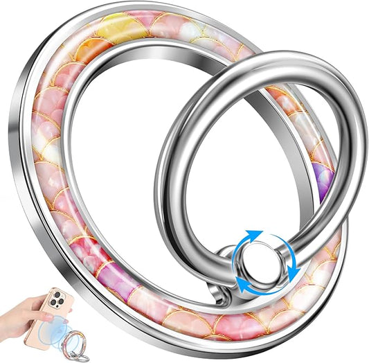 Magnetic Phone Ring Holder Compatible with MagSafe - Cell Phone Grip Magnet Removable Finger Ring Grip Stand Cute Girly Kawaii Design for iPhone 17 Pro Max 16 15 14 13 12 Series Fish Conch