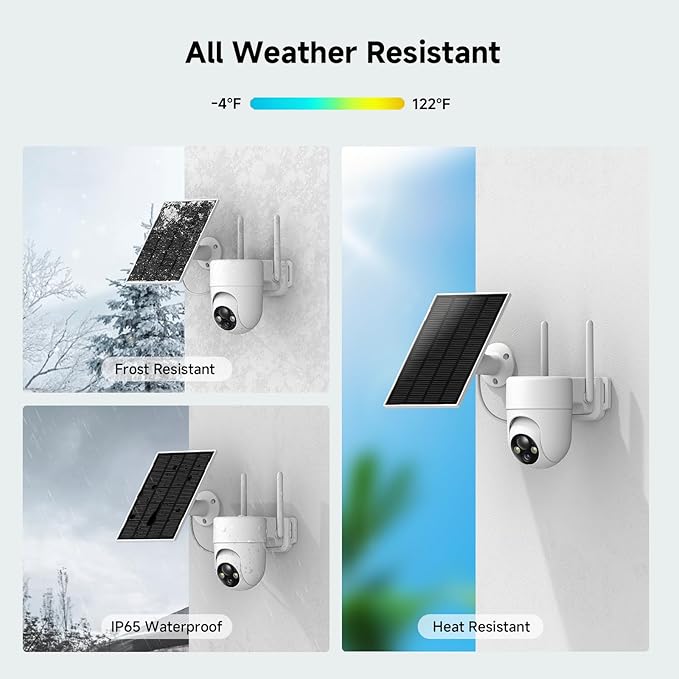 2K Solar Security Cameras Wireless Outdoor, 4PCS Outdoor Camera Wireless with 360° View, Cameras for Home Security with Color Night Vision, Only Support 2.4GHz Wi-Fi, 4 Pack, White