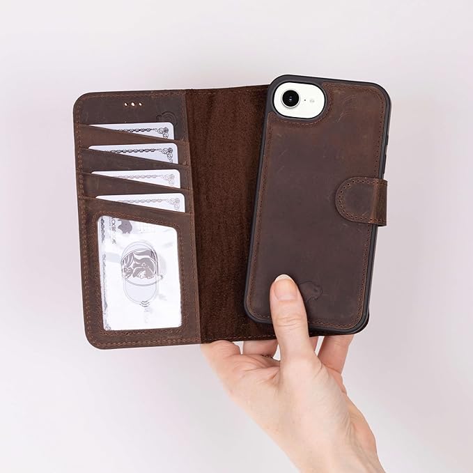 BLACKBROOK Case for iPhone 17e/16e Leather Case with Wallet, Carter Premium Leather Magnetic 2-in-1 Set for MagSafe Wallet Case with RFID, Cash, ID & 4 Card Slots