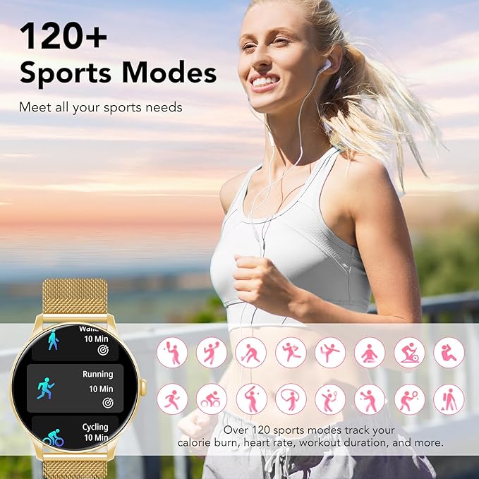 Smart Watches for Women, 1.39" HD Health Fitness Tracker with Bluetooth Calling (Answer/Make Calls), 120+ Sports Modes, Timer, IP68 Waterproof Watch for Android/iPhone