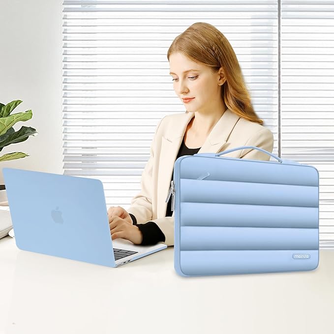 MOSISO Compatible with MacBook Air 13 inch Case M5 2026 M4 2025 M3 M2 2024-2022 A3449 A3240 A3113 A2681, Hard Case&Puffy Bag&Keyboard Cover&Webcam Cover&ScreenFilm for MacBook Air 13.6, Air Blue