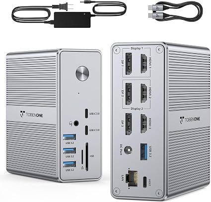 TobenONE DisplayLink Docking Station 3 Monitors with 120W Power Adapter