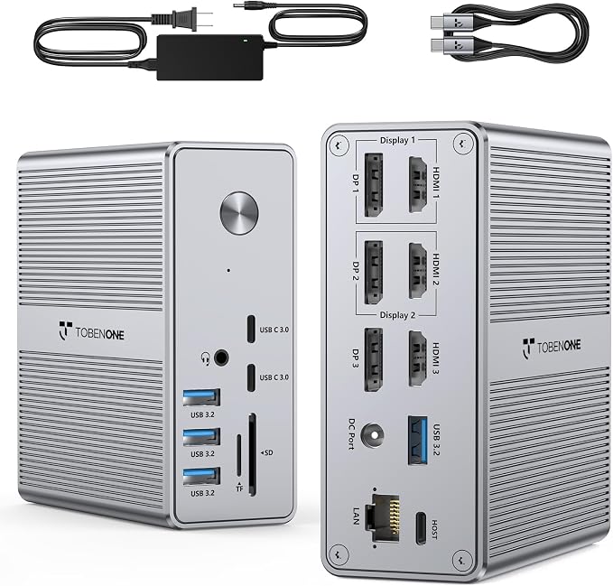 TobenONE DisplayLink Docking Station 3 Monitors with 120W Power Adapter
