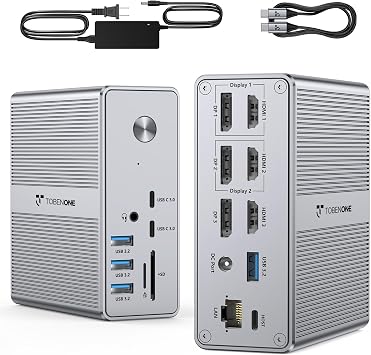TobenONE DisplayLink Docking Station 3 Monitors with 120W Power Adapter